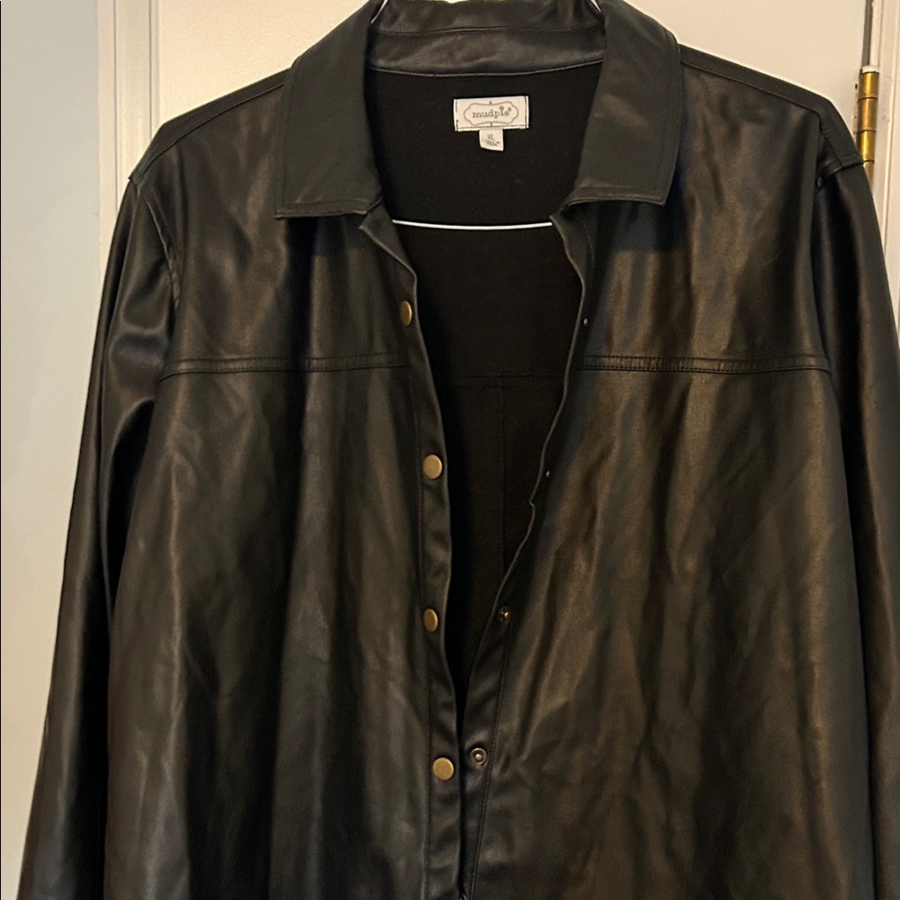 Womens Faux Leather Mud Pie Black Shirt/Jacket